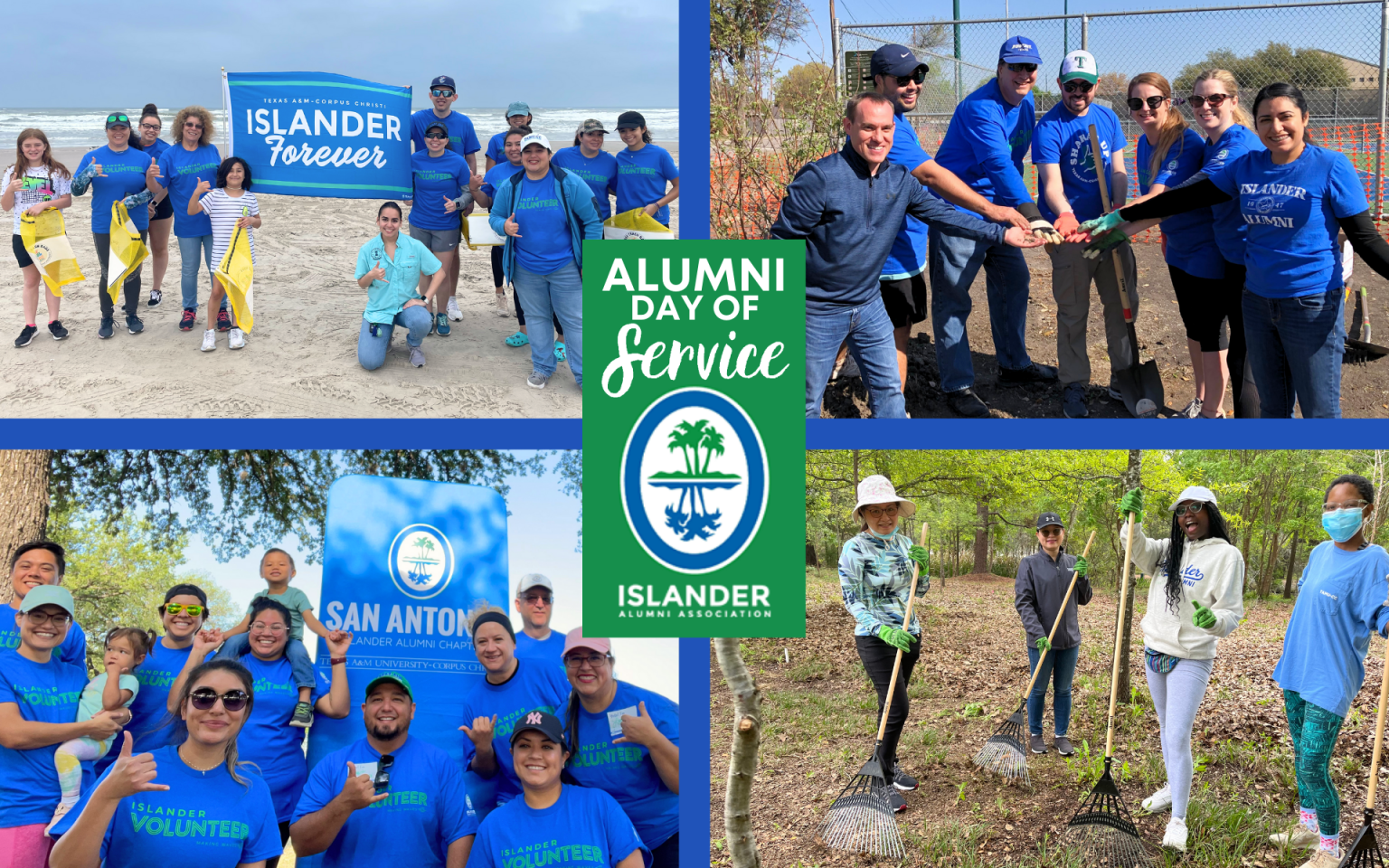 Islander Volunteers from Alumni Day of Service projects in Corpus Christi, Dallas/FortWorth, San Antonio, and Houston.