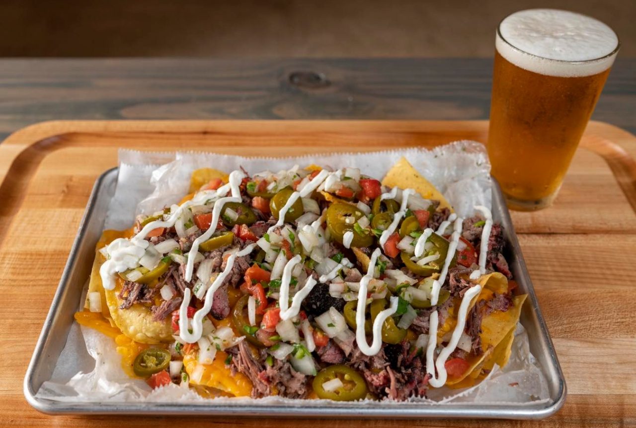 Nachos and beer from Nueces Brewing Co.